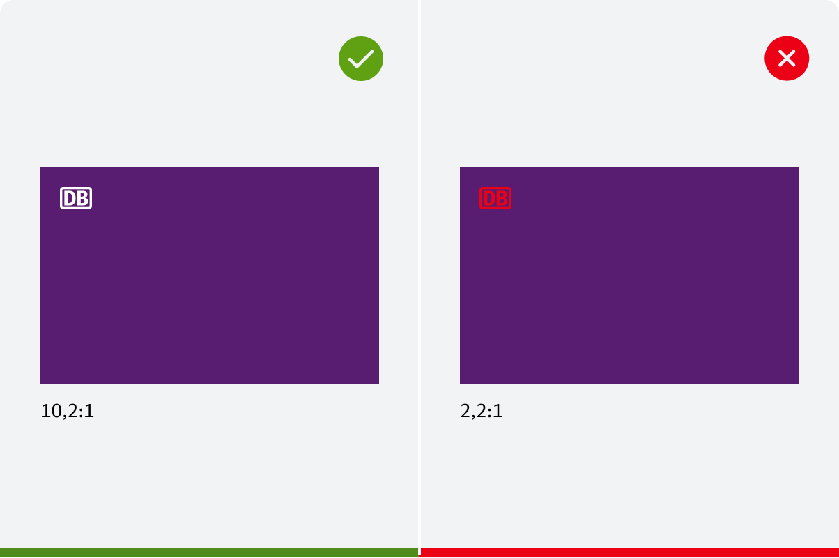 Gegenüberstellung von Positiv- und Negativbeispiel bezüglich des Kontrastverhältnisses grafischer Elemente, hier unser Logo.